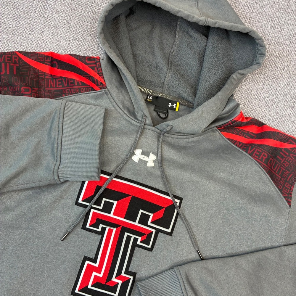 Under Armour Texas Tech Hoodie Mens Large Gray Lone Survivor Never Quit NCAA
